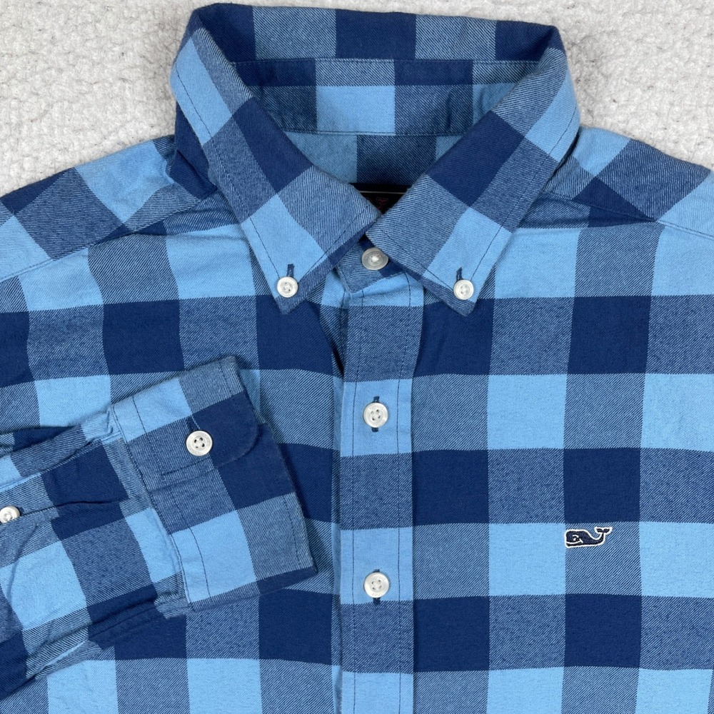 Vineyard Vines Button Down Shirt Mens S Blue Buffalo Check Slim Whale Flannel